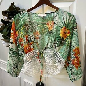 Tropical Lacy Sheer Cover Blouse XS/S